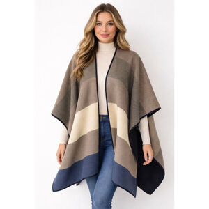Women's Unbranded Striped Poncho One Size Brown Navy